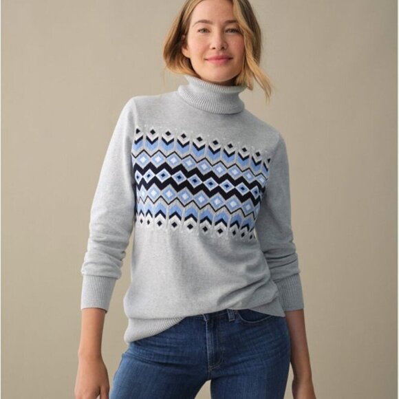 L.L. Bean Sweaters - L.L.Bean Women's Cotton/Cashmere Sweater, Turtleneck Intarsia Size Small Petite